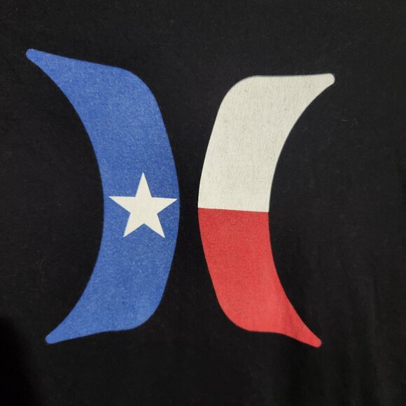 Hurley Mens Texas Flag Logo Black T-Shirt M 100% Cotton Short Sleeve - Picture 2 of 13
